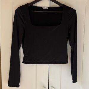 Elegant cropped Black long sleeve Square Neck Top size L